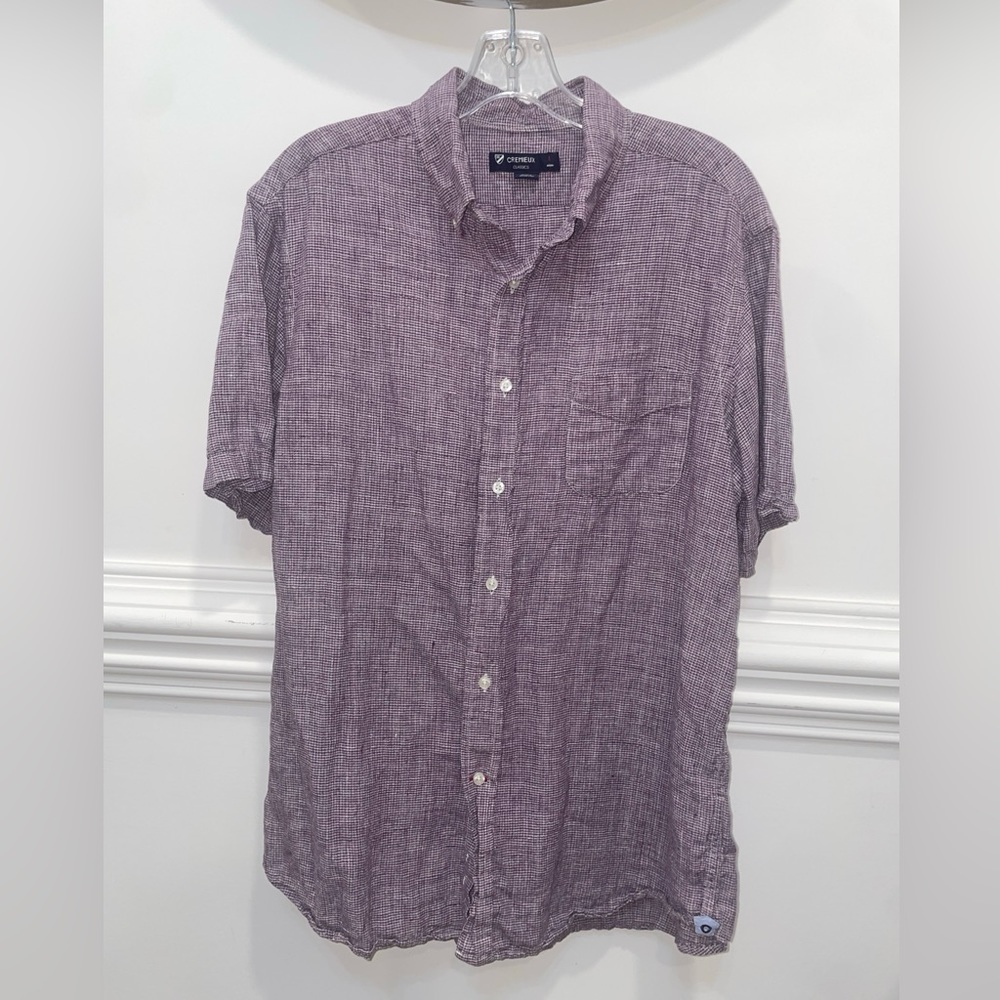 Cremieux Classics Linen button down short sleeve shirt mens Sz L